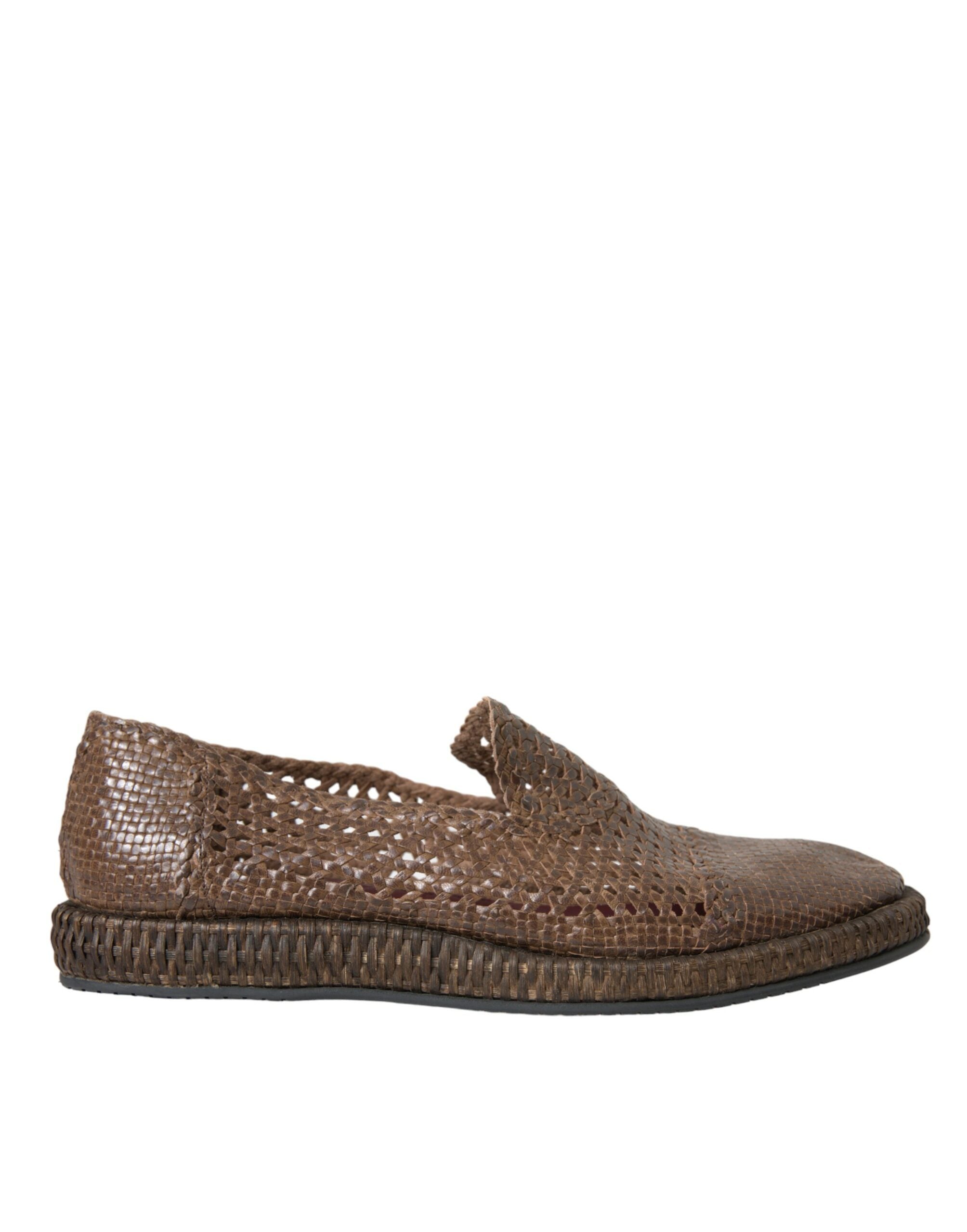 Dolce & Gabbana Brown Woven Leather Loafers Casual Shoes -   -  Dolce & Gabbana.