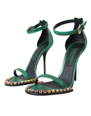 Dolce & Gabbana Green Exotic Leather Crystal Sandals Shoes -   -  Dolce & Gabbana.