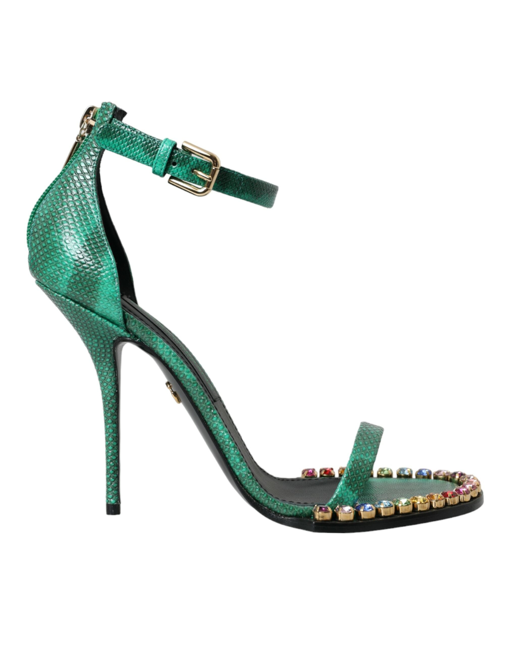Dolce & Gabbana Green Exotic Leather Crystal Sandals Shoes -   -  Dolce & Gabbana.