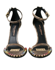 Dolce & Gabbana Brown Exotic Leather Crystal Sandals Shoes -   -  Dolce & Gabbana.