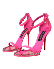 Dolce & Gabbana Pink Leather Crystal Heels Sandals Shoes -   -  Dolce & Gabbana.