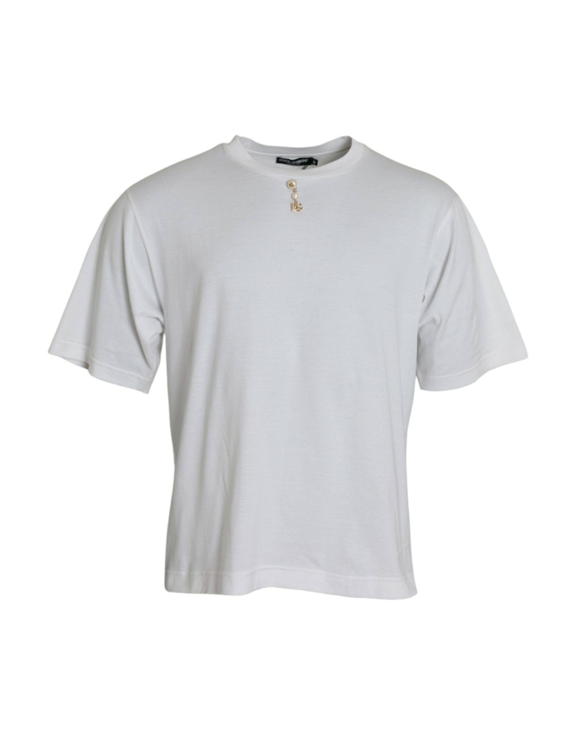 Dolce & Gabbana White Embellished Cotton Crew Neck T-shirt -   -  Dolce & Gabbana.