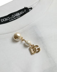 Dolce & Gabbana White Embellished Cotton Crew Neck T-shirt -   -  Dolce & Gabbana.