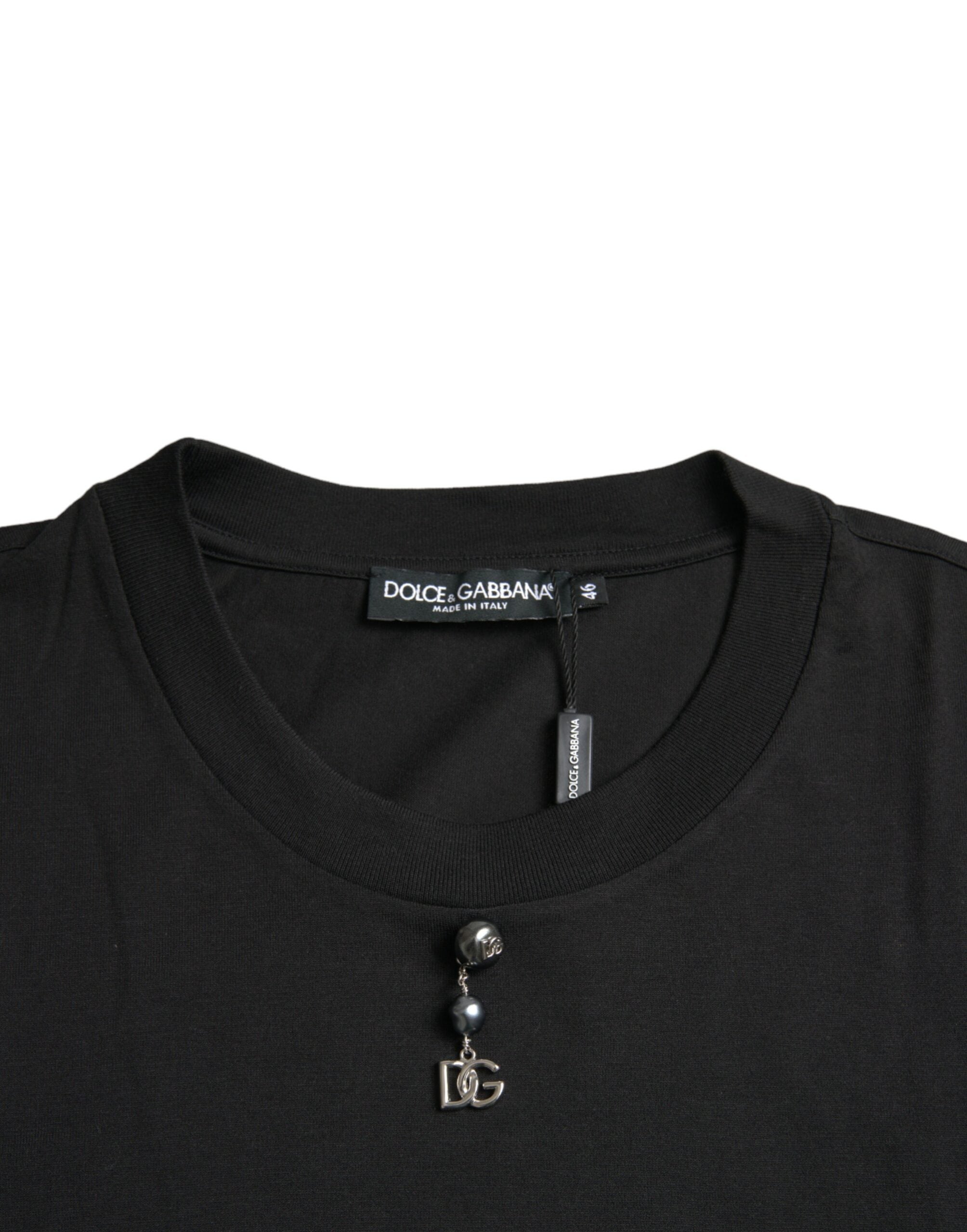 Dolce & Gabbana Black Embellished Cotton Crew Neck T-shirt -   -  Dolce & Gabbana. Dolce & Gabbana Black Embellished Cotton Crew Neck T-shirt -   -  Dolce & Gabbana.