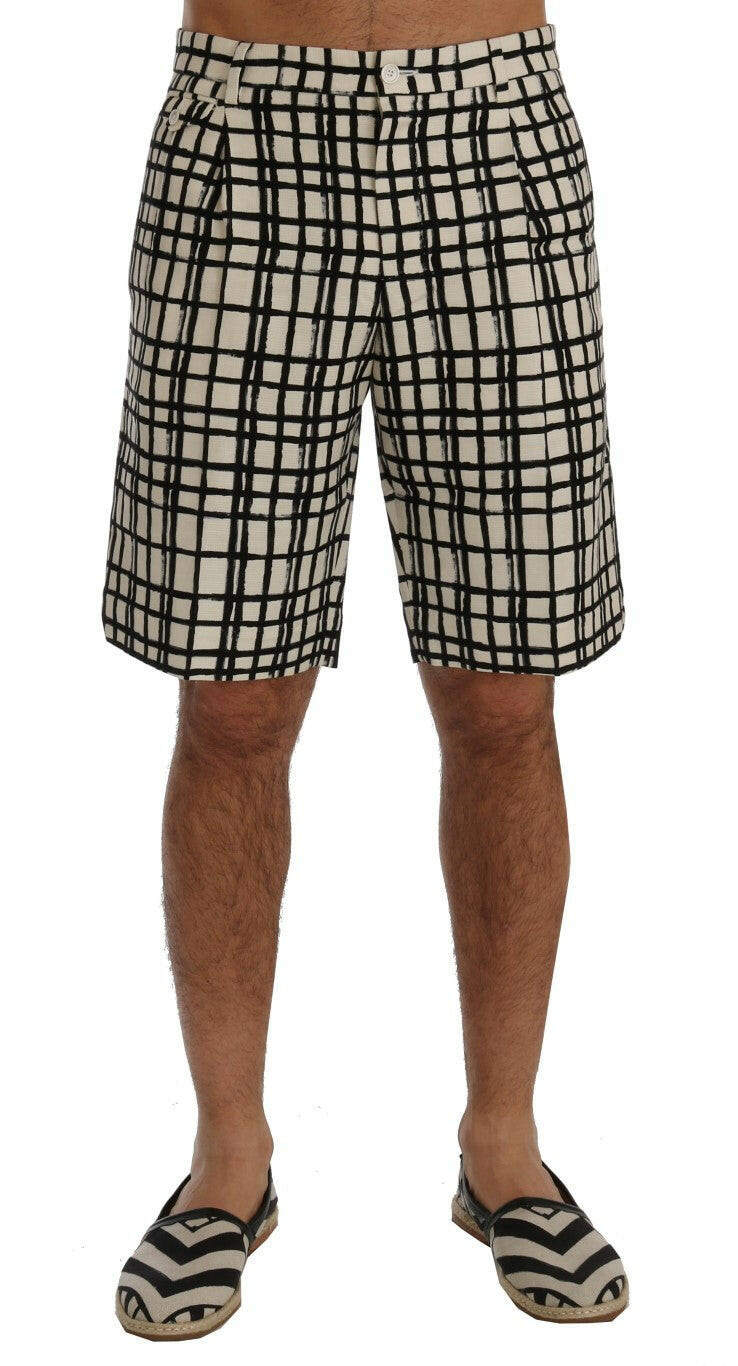 Dolce & Gabbana White Black Striped Casual Shorts -   -  Dolce & Gabbana.