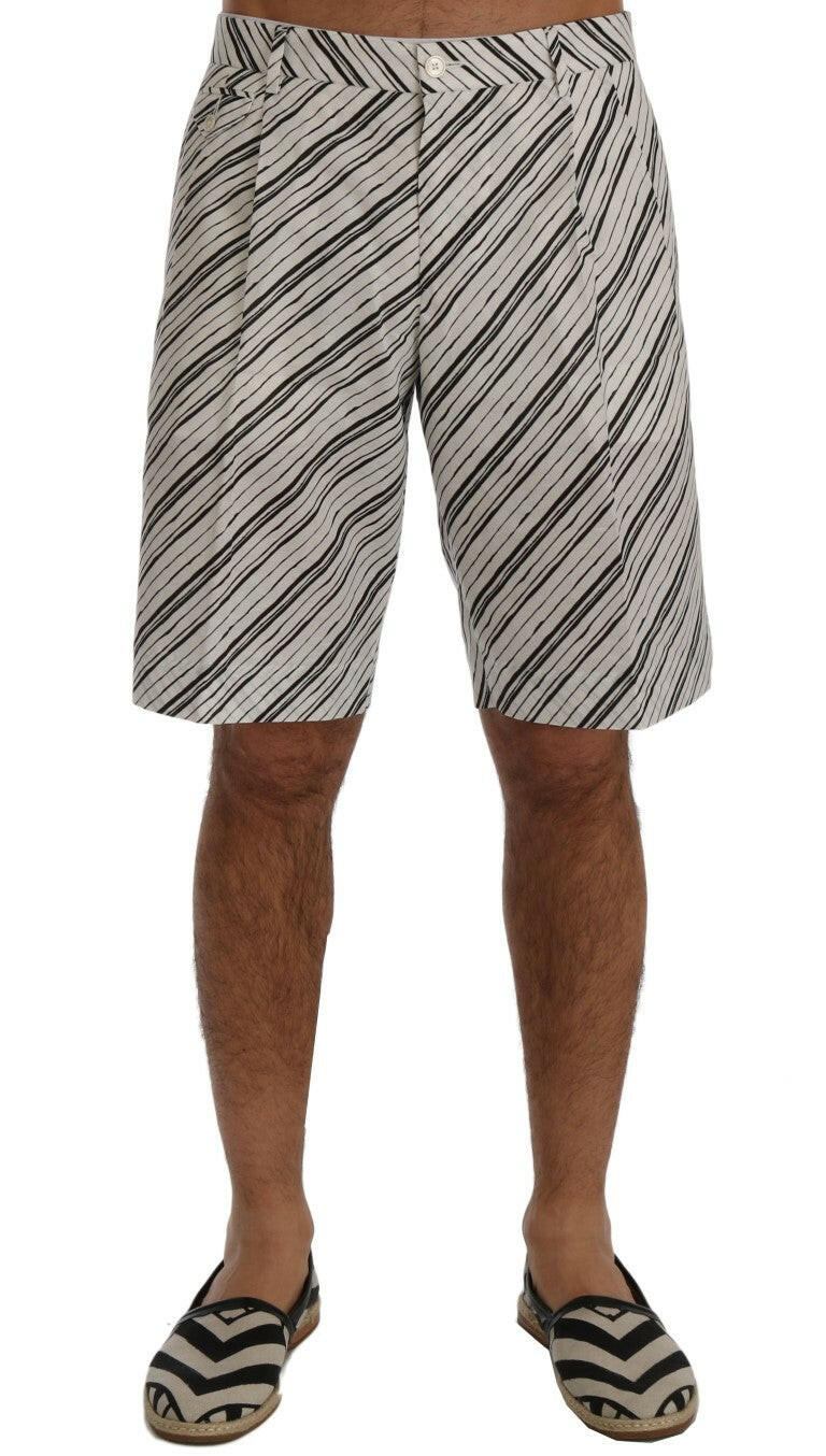 Dolce & Gabbana White Black Striped Casual Shorts -   -  Dolce & Gabbana.