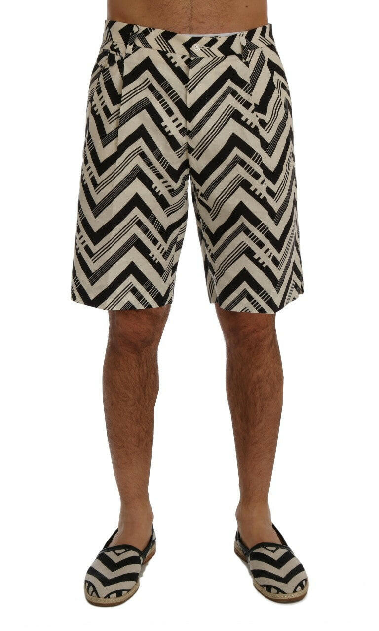 Dolce & Gabbana White Black Striped Cotton Linen Shorts -   -  Dolce & Gabbana.