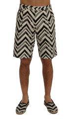Dolce & Gabbana White Black Striped Cotton Linen Shorts -   -  Dolce & Gabbana.