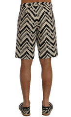 Dolce & Gabbana White Black Striped Cotton Linen Shorts -   -  Dolce & Gabbana.