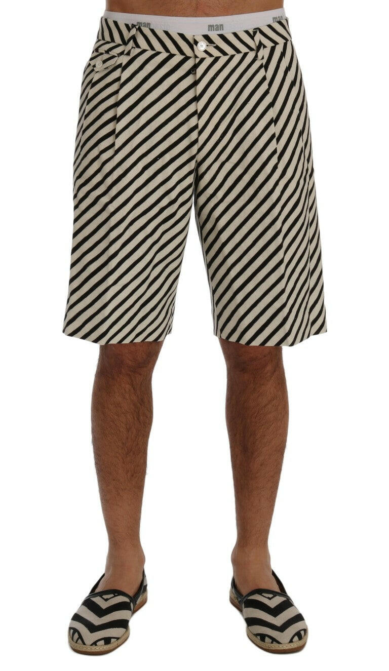 Dolce & Gabbana White Black Striped Hemp Casual Shorts -   -  Dolce & Gabbana.