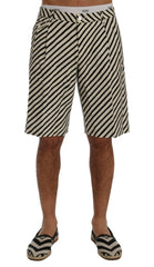 Dolce & Gabbana White Black Striped Hemp Casual Shorts -   -  Dolce & Gabbana.
