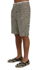 Dolce & Gabbana White Black Striped Hemp Casual Shorts -   -  Dolce & Gabbana.