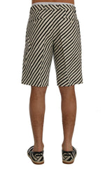 Dolce & Gabbana White Black Striped Hemp Casual Shorts -   -  Dolce & Gabbana.