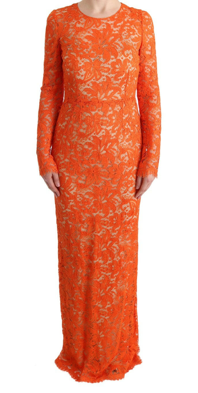 Dolce & Gabbana Orange Floral Ricamo Sheath Long Dress -   -  Dolce & Gabbana.