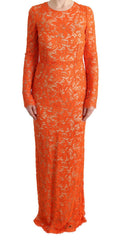 Dolce & Gabbana Orange Floral Ricamo Sheath Long Dress -   -  Dolce & Gabbana.