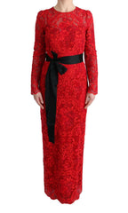 Dolce & Gabbana Red Floral Ricamo Sheath Long Dress -   -  Dolce & Gabbana.