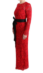 Dolce & Gabbana Red Floral Ricamo Sheath Long Dress -   -  Dolce & Gabbana.