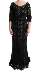 Dolce & Gabbana Black Cotton Silk Floral Long Dress -   -  Dolce & Gabbana.
