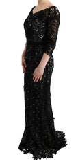 Dolce & Gabbana Black Cotton Silk Floral Long Dress -   -  Dolce & Gabbana.