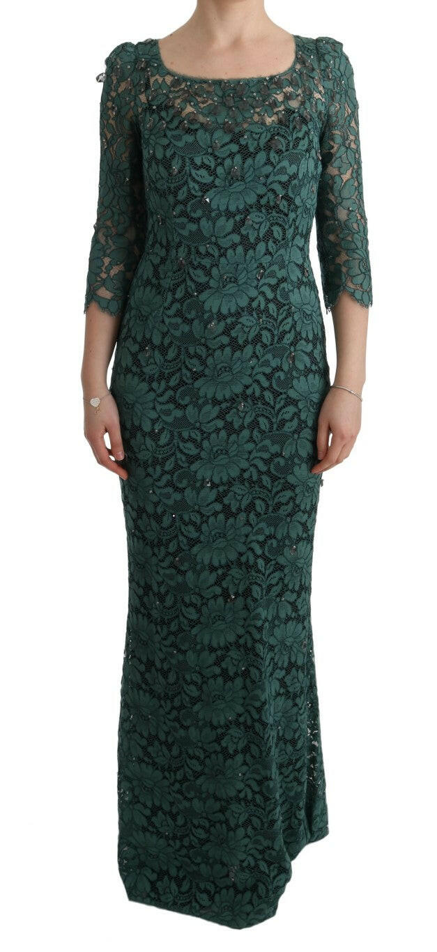 Dolce & Gabbana Green Floral Crystal Ricamo Sheath Dress -   -  Dolce & Gabbana.