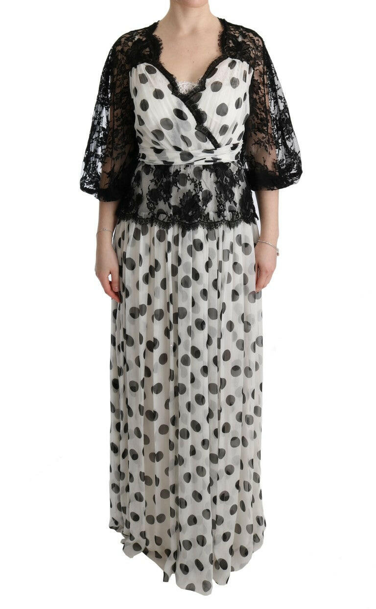 Dolce & Gabbana Black White Polka Dotted Floral Dress -   -  Dolce & Gabbana.