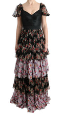 Dolce & Gabbana Multicolor Silk Stretch Floral Shift Long Dress -   -  Dolce & Gabbana.