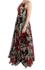 Dolce & Gabbana Multicolor Silk Floral Crystal Long Maxi Dress -   -  Dolce & Gabbana.