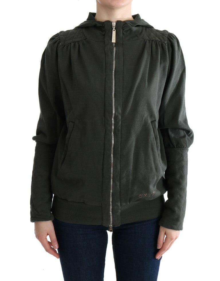 Exte Gray Top Hooded Cotton Zipper Sweater -   -  Exte.