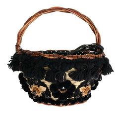 Dolce & Gabbana Beige Straw Snakeskin Pom Pom Crystal AGNESE Bag -   -  Dolce & Gabbana.
