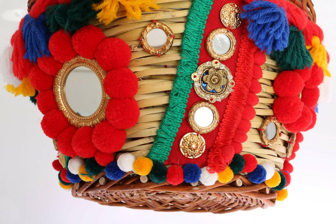 Dolce & Gabbana Multicolor AGNESE Straw Crystal  Pom Pom Bag -  Luxury Shopper Bag for Women -  Dolce & Gabbana. Dolce & Gabbana Multicolor AGNESE Straw Crystal  Pom Pom Bag -  Luxury Shopper Bag for Women -  Dolce & Gabbana.