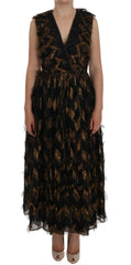 Dolce & Gabbana Black Silk Brown Fringes A-Line Dress -   -  Dolce & Gabbana.