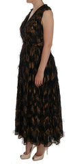 Dolce & Gabbana Black Silk Brown Fringes A-Line Dress -   -  Dolce & Gabbana.
