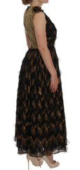 Dolce & Gabbana Black Silk Brown Fringes A-Line Dress -   -  Dolce & Gabbana.