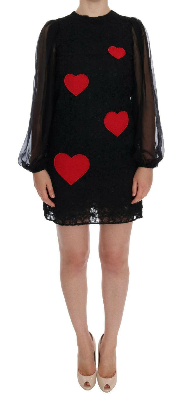 Dolce & Gabbana Black Lace Red Heart Shift Dress -   -  Dolce & Gabbana.