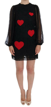 Dolce & Gabbana Black Lace Red Heart Shift Dress -   -  Dolce & Gabbana.