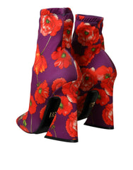 Dolce & Gabbana Purple Floral Jersey Stretch Boots Shoes -   -  Dolce & Gabbana.