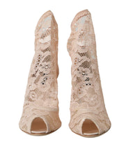 Dolce & Gabbana Beige Stretch Taormina Lace Boots Shoes -   -  Dolce & Gabbana.