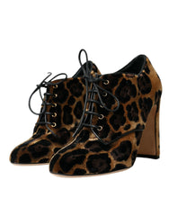 Dolce & Gabbana Brown Leopard Hair Lace Up Booties Shoes -   -  Dolce & Gabbana.