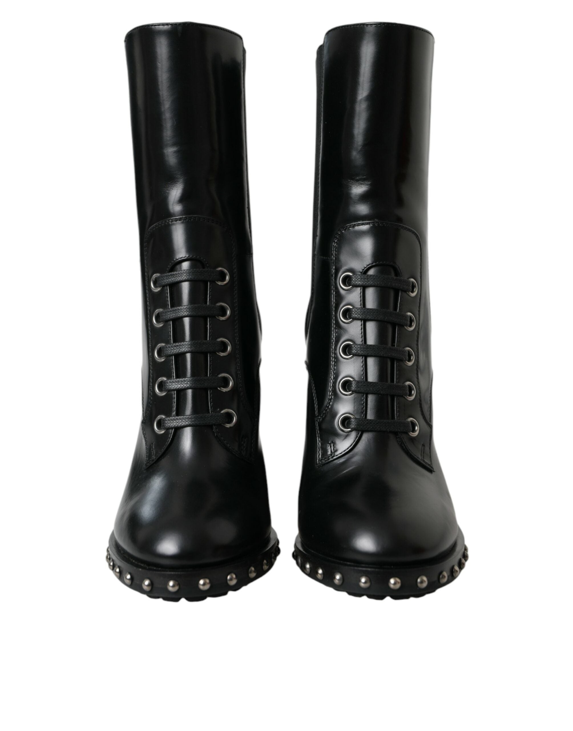 Dolce & Gabbana Black Leather Studded Lace Up Boots Shoes -   -  Dolce & Gabbana. Dolce & Gabbana Black Leather Studded Lace Up Boots Shoes -   -  Dolce & Gabbana.