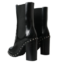Dolce & Gabbana Black Leather Studded Lace Up Boots Shoes -   -  Dolce & Gabbana.