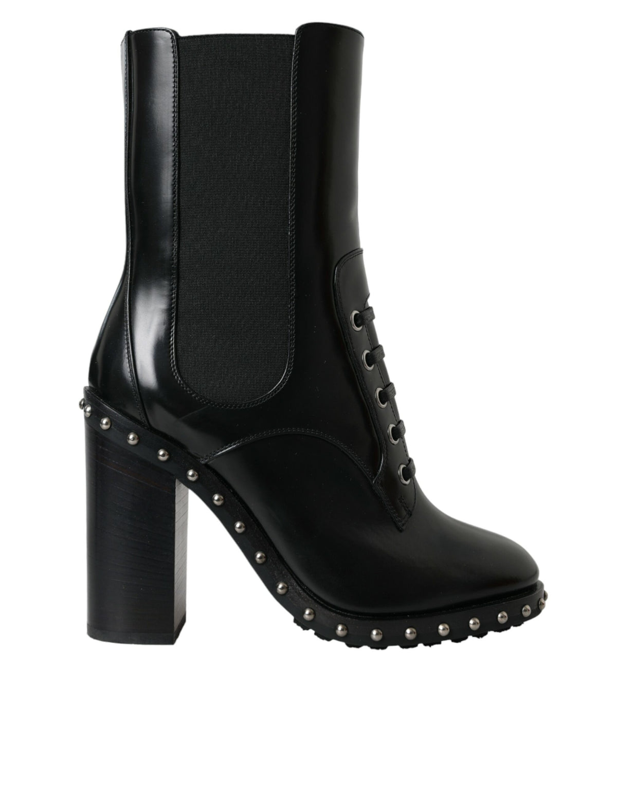 Dolce & Gabbana Black Leather Studded Lace Up Boots Shoes -   -  Dolce & Gabbana.