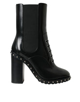 Dolce & Gabbana Black Leather Studded Lace Up Boots Shoes -   -  Dolce & Gabbana.