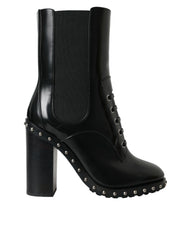 Dolce & Gabbana Black Leather Studded Lace Up Boots Shoes -   -  Dolce & Gabbana.