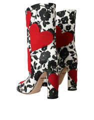 Dolce & Gabbana White Floral Hearts Leather High Boots Shoes -   -  Dolce & Gabbana.