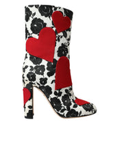 Dolce & Gabbana White Floral Hearts Leather High Boots Shoes -   -  Dolce & Gabbana.