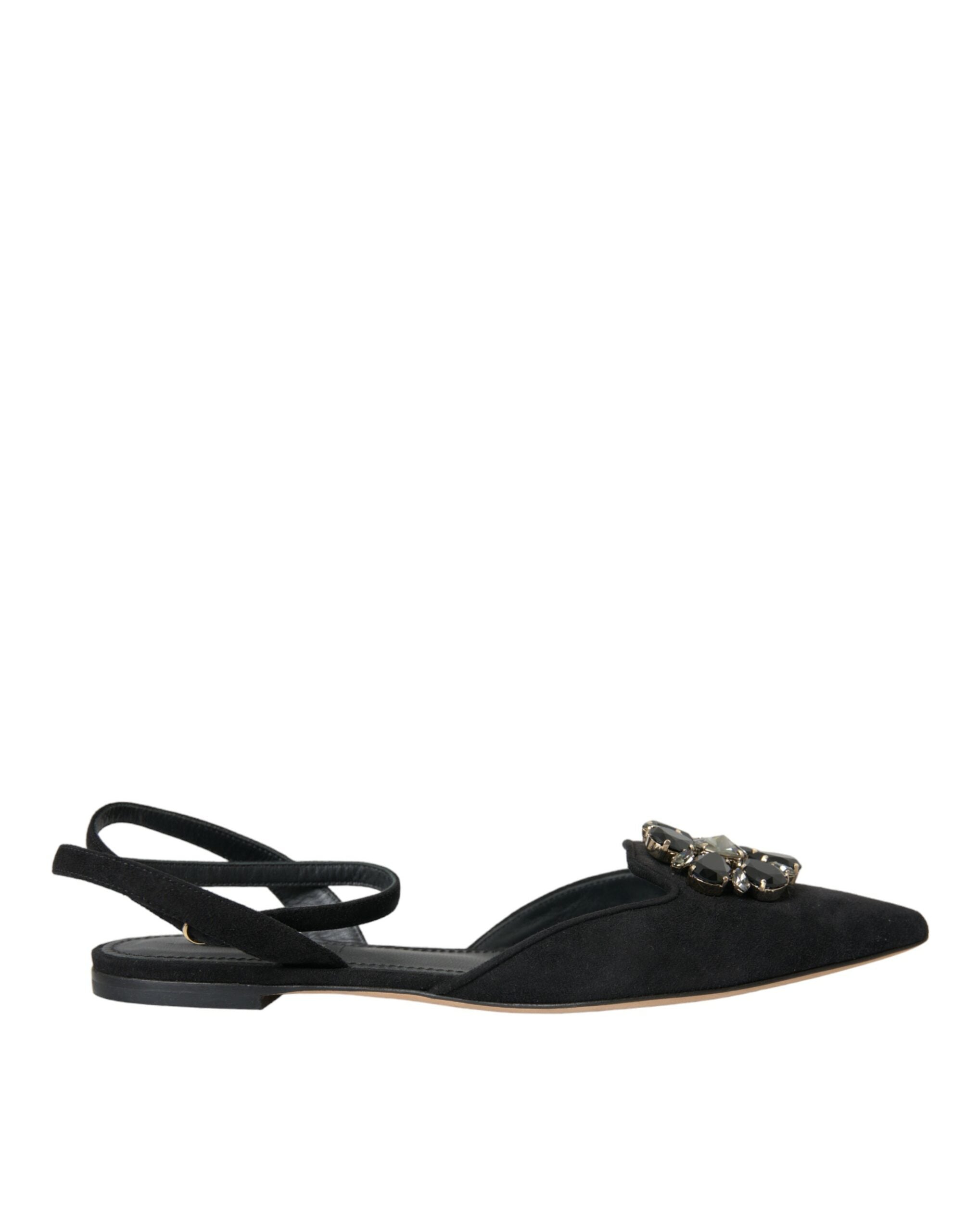 Dolce & Gabbana Black Leather Crystal Slingback Sandals Shoes -   -  Dolce & Gabbana.