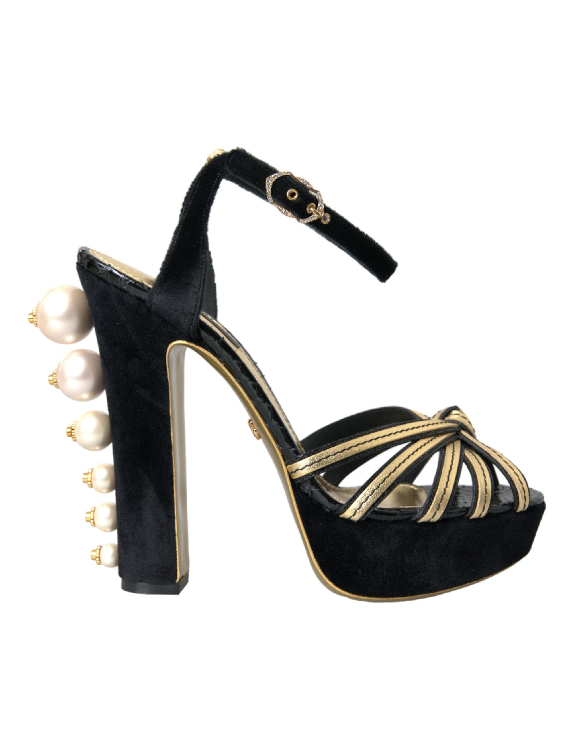 Dolce & Gabbana Black Gold Embellished Heels Sandals Shoes -   -  Dolce & Gabbana.
