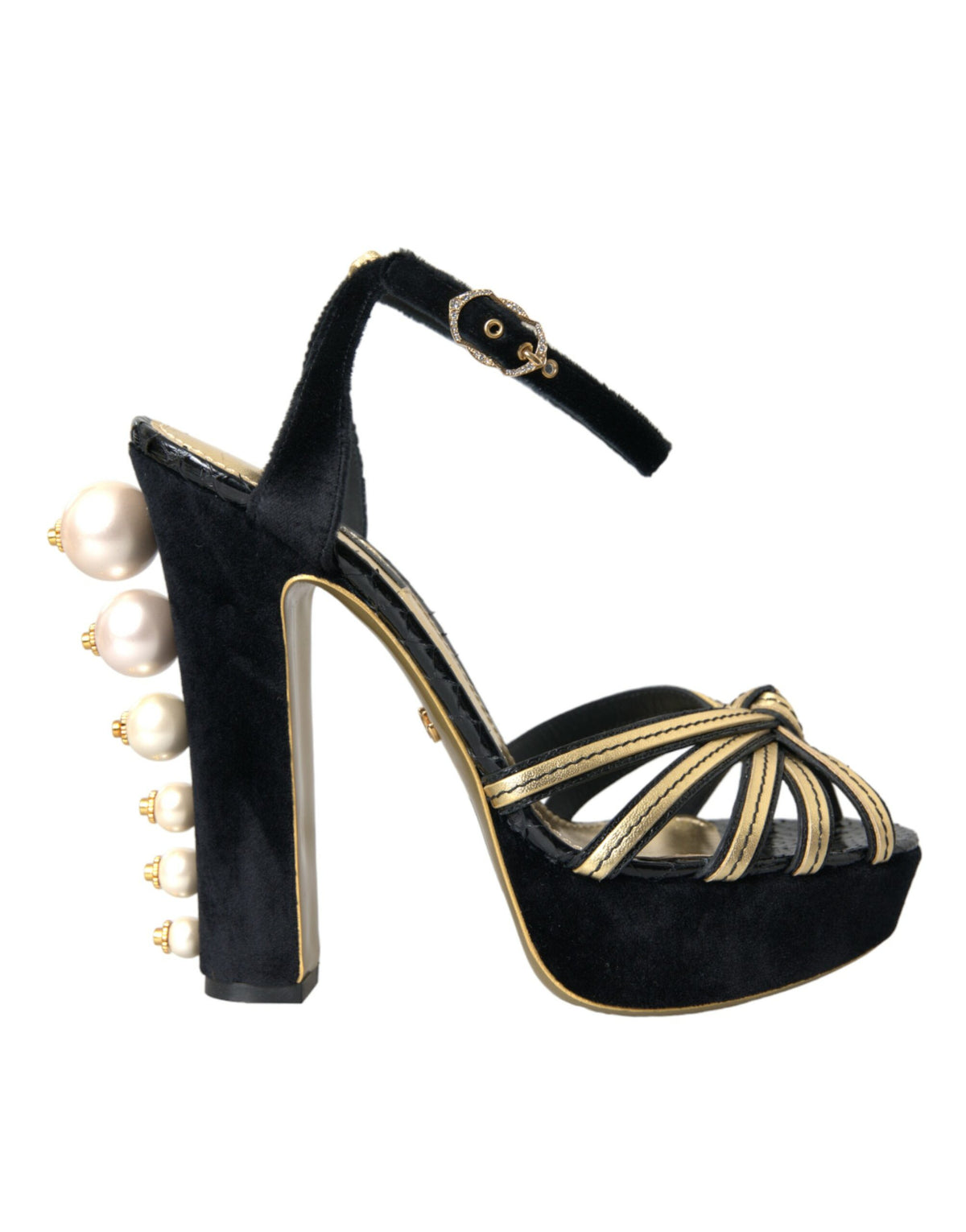 Dolce & Gabbana Black Gold Embellished Heels Sandals Shoes -   -  Dolce & Gabbana.