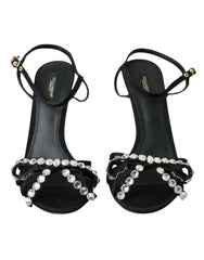 Dolce & Gabbana Black Viscose Crystal Bow Heels Sandals Shoes -   -  Dolce & Gabbana.
