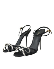 Dolce & Gabbana Black Viscose Crystal Bow Heels Sandals Shoes -   -  Dolce & Gabbana.